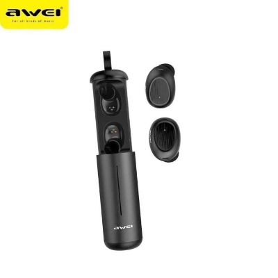 Picture of AWEI T55 TWS Wireless Earbuds Bluetooth V5.0 Sports Stereo Earphones Built-in Mic With charging Case Black.