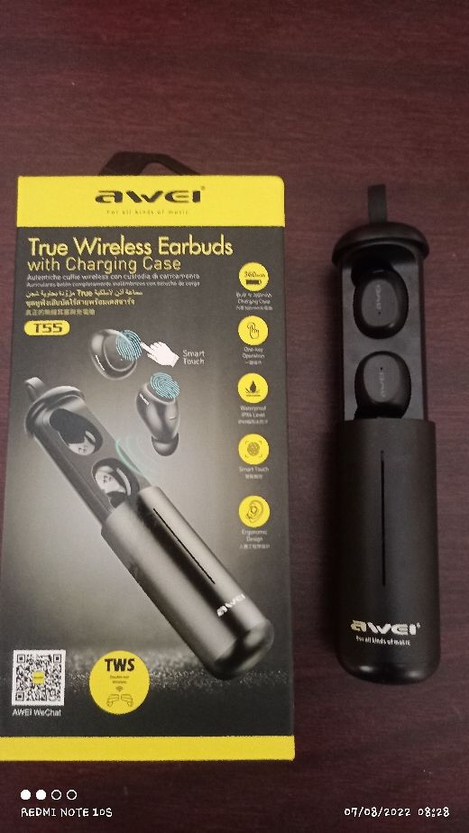 Picture of AWEI T55 TWS Wireless Earbuds Bluetooth V5.0 Sports Stereo Earphones Built-in Mic With charging Case Black.