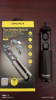 Picture of AWEI T55 TWS Wireless Earbuds Bluetooth V5.0 Sports Stereo Earphones Built-in Mic With charging Case Black.