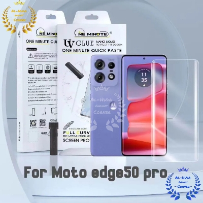Picture of Premium UV Tempered Glass For Motorola Edge 50 Pro Screen Protector Curved with Liquid Glue and UV Light -Transparent Clear