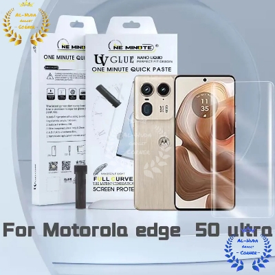 Picture of Premium UV Tempered Glass For Motorola Edge 50 Ultra Screen Protector Curved with Liquid Glue and UV Light -Transparent Clear