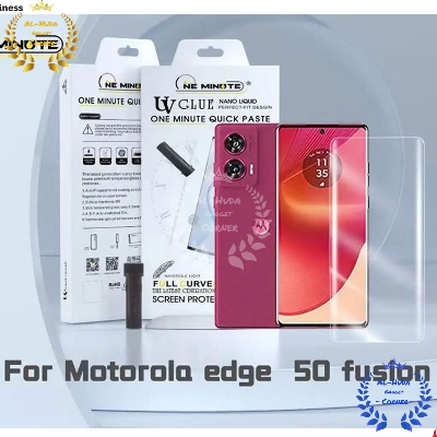 Picture of Quality-Full Premium UV Tempered Glass For Motorola Edge 50 Fusion Screen Protector Curved with Liquid Glue and UV Light -Transparent Clear