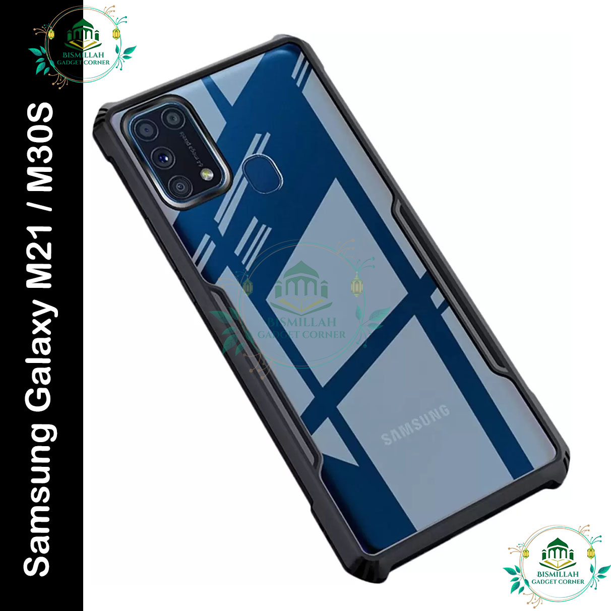 Picture of For Samsung Galaxy M21 / Samsung Galaxy M30S Back Cover | Soft Silicone Case | Fully Transparent  Clear Hard PC Back Cover Case with Shockproof Premium TPU Black Border |