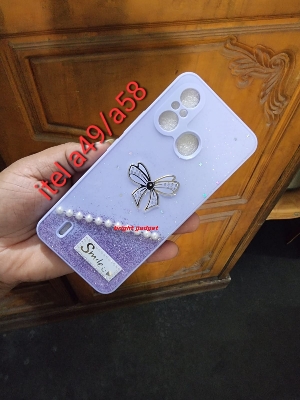 Picture of Ladies Special Fashion Back Cover for "Itel A58/A49" Designed with Glitter and Colorful Diamond Cut Rhinestone