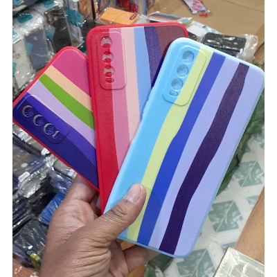 Picture of Rainbow Vivo y12s/y20/y20i Rainbow Cover Camera Protection Anti-Liquid Silicone Back Cover for Mobile Phone Case