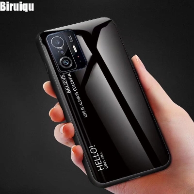 Picture of For Xiaomi Mi 11T / Mi 11T Pro Shockproof Gradient Tempered Glass Back Soft Silicone Edge Case Cover