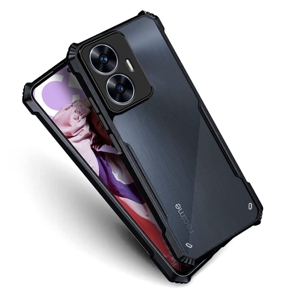 Picture of For Realme C55 Mobile Cover  Cushion Back Clear Transparent Hard Cover Casing