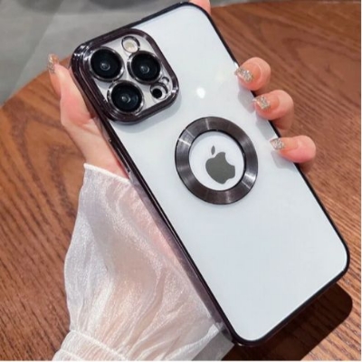 Picture of For Iphone 12 Pro Max Cover White Translucent Frosted Feel Color Borders Logo Hole With Camera Protection Clear Back Case