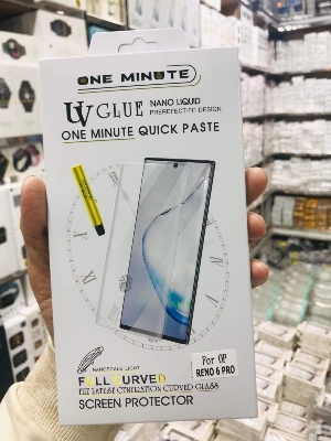 Picture of Oppo Reno 6 Pro 5G (PEPM00, CPH2249) (A+ GRADE) UV Tempered Glass Screen Protector Curved with Liquid Glue and UV Light -Transparent Clear