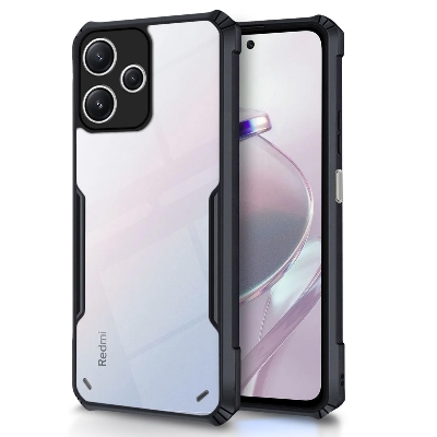 Picture of Redmi 12 5G /Poco M6 Pro 5G Back Cover | Crystal Clear Transparent Back | Ultra Hyrbid | Full Camera Protection | Raised Edge | Bumper Back Case (Black)