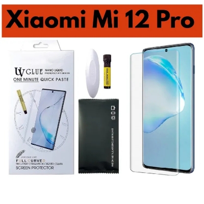 Picture of Xiaomi Mi 12 Pro (A+ GRADE) Premium UV Tempered Glass Screen Protector Curved with Liquid Glue and UV Light -Transparent Clear