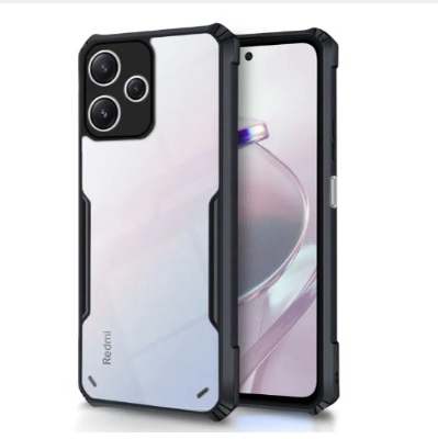 Picture of Redmi 12 5G /Poco M6 Pro 5G Back Cover | Crystal Clear Transparent Back | Ultra Hyrbid | Full Camera Protection | Raised Edge | Bumper Back Case (Black)