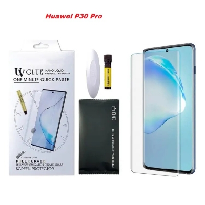 Picture of For Huawei P30 Pro Best Premium Quality Curve One minute UV Light Adhesive Tempered Glass Screen Protector