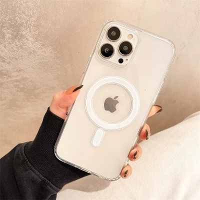Picture of For iPhone 15 Pro Anti Yellow Magsafe Magnetic Wireless Charging Case Clear Transparent Shockproof Back Cover Phone case