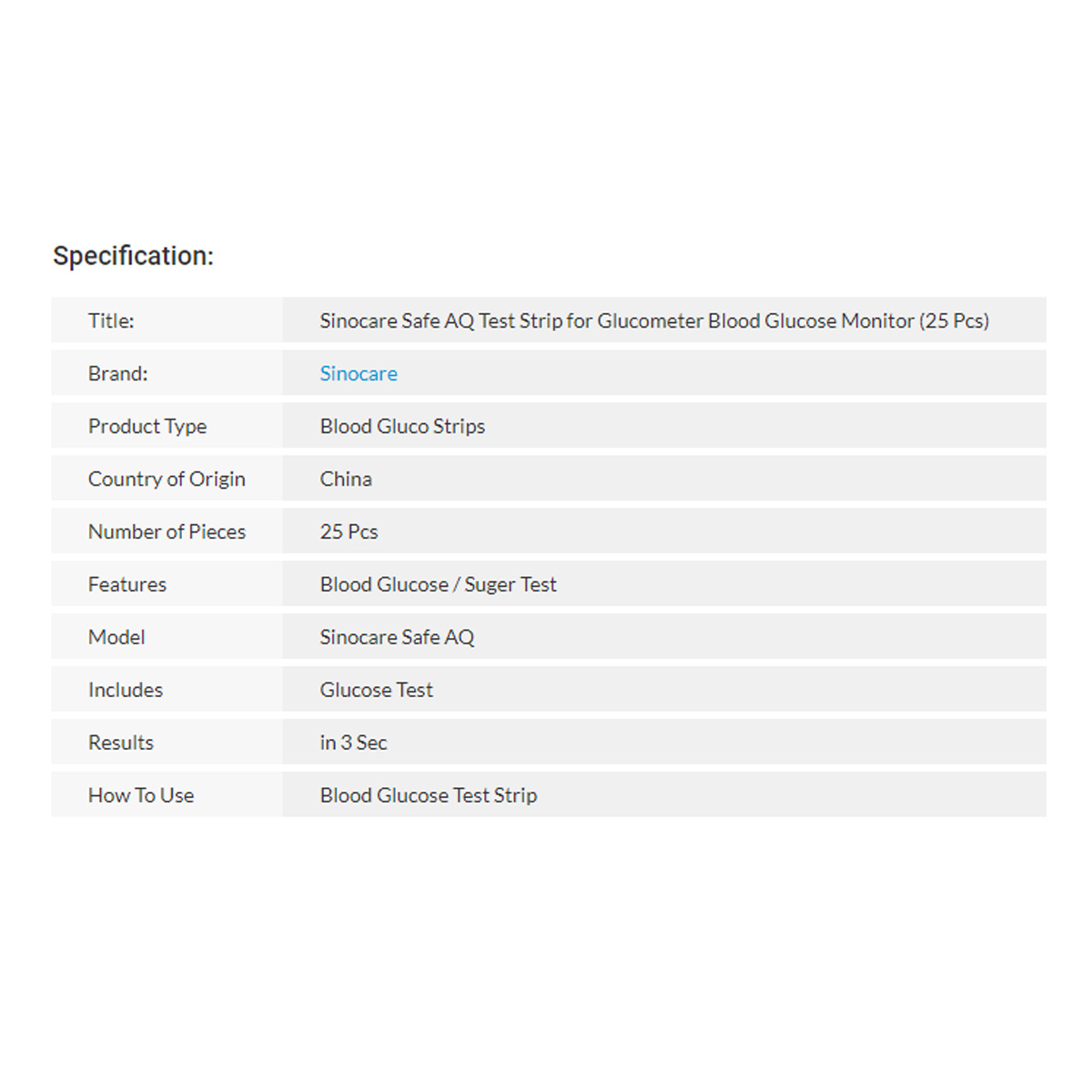 Picture of Sinocare Safe AQ 50 Pcs Test Strip for Glucometer Blood Glucose / Suger Test Meter