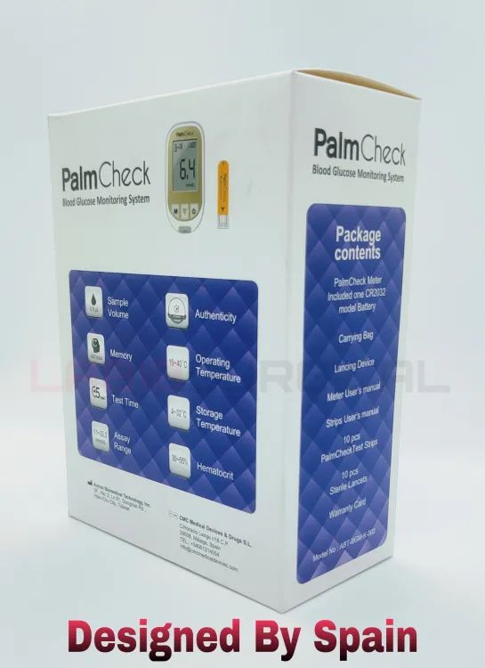 Picture of PalmCheck Blood Glucose Monitoring System-10 Years Replacement Warranty-Diabetics Test Machine-Glucose Test Meter-Glucometer