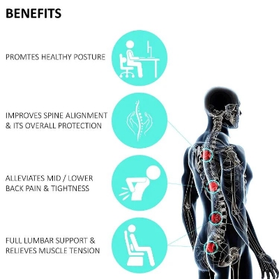 Picture of Spine Lumber Roll Cushion For Lower Back Pain - Car Seat & Office Chair (35Cm X 17Cm X 8Cm) Adjustable Belt & Washable Cover