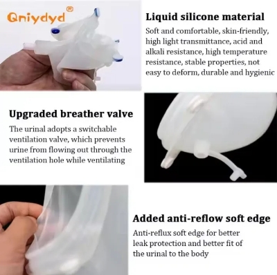 Picture of Portable reuseable medical incontinence male female urine container urine collection bag / Silicone Urine Collector Bag Adults Urinal with Urine Catheter Bags for Older Men Woman