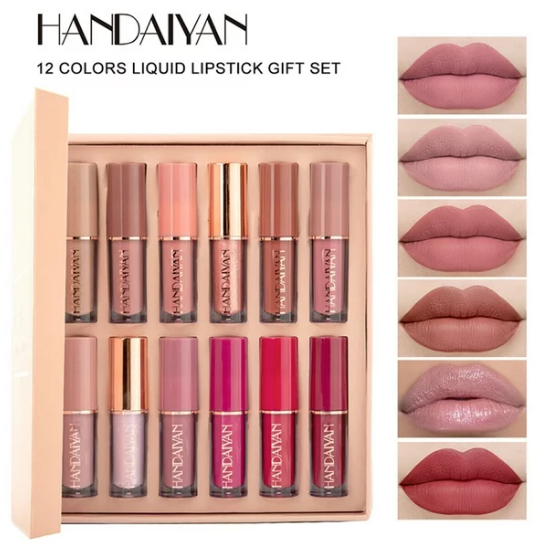 Handaiyan 12 Color Matte Liquid Lipstick Set Long-Lasting Smudge Proof 2.5ml Lip Gloss Set Matte Pearlescent Non-Sticky Lip Glaze Lipstick 