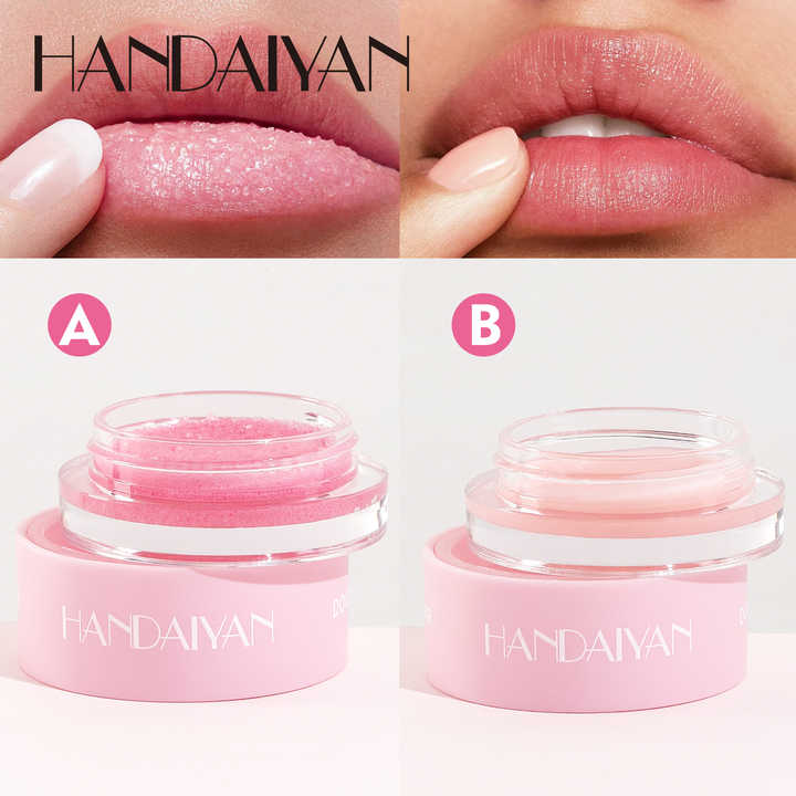 Handaiyan Lip Balm Sugar Scrub & Lip Perair 2in1 Lip Balm for Women Sugar Scrub Reduce Fine Lines Brighten Exfoliate and Nourish for Pigmented Lips Moisturizing Vitamin Packed Balm 