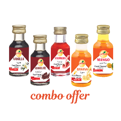 Picture of Afram Food Flavour (Essence) 5pieces Set of  vanilla + chocolate + strawberry + banana + mango