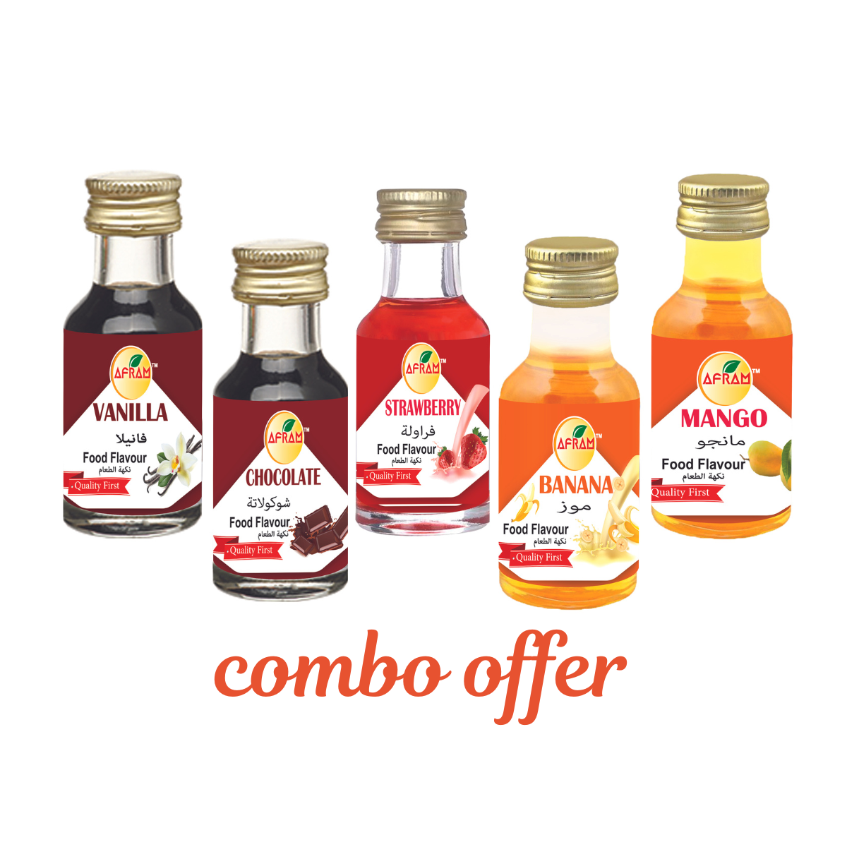 Picture of Afram Corn Flour-100g,Baking 100g,Custard100g,Ice Cream p100g, Cocoa Powder 100g,Yeast 40g,soda90g,Cake Decoration30g+Food Colour (5 pieces) Blue,Red ,Yellow ,Green, Pink  Flavour{Essen} 5pieces  vanilla, chocolate, strawberry, banana, mango, Agar Ager30g