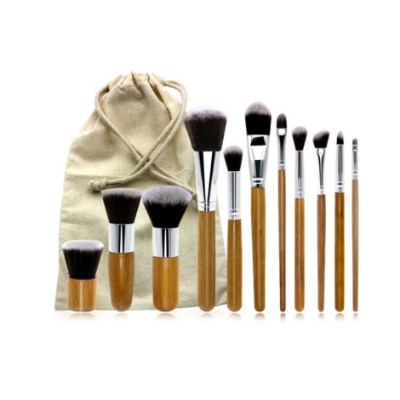  Bamboo Professional Makeup Brush With Sack Bag - 11pcs 