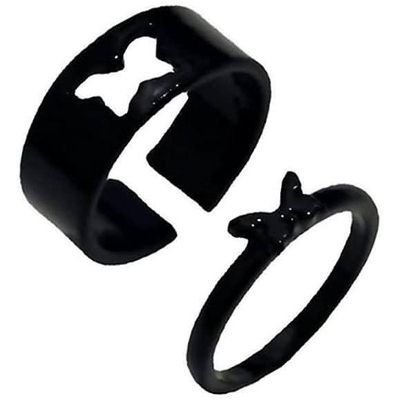 Picture of 2pcs set Vintage Butterfly Rings For Women Men Lover Couple Ring Set Open Cuff Engagement Wedding Rings Adjustable Jewelry
