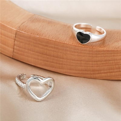 Picture of Cool Black Heart Finger Ring Men and Women Rings (2pcs) Hot Jewelry Gift Party Girlfriend