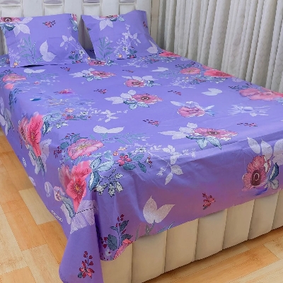 Picture of King Size Cotton Twill Panel Bed Sheet Set (7.5x8.5 ft) - Includes Two Pillow Covers (20 to 36 inch) - Flat Type - Thread Count: 400 - Hand and Machine Washable"