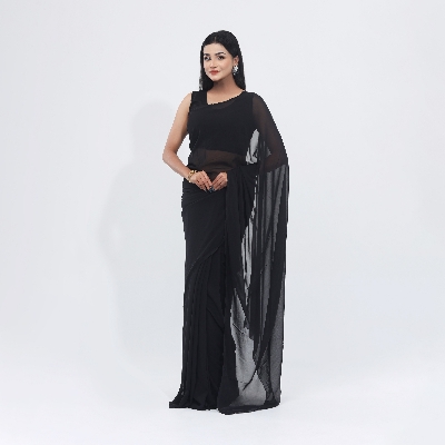 Picture of Simple Elegance Weightless Georgette Saree for Women - Black Color - Suitable for All Season and Occasions -Perfect Casual Wear