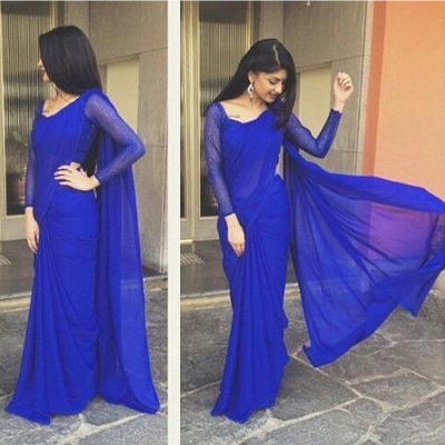 Picture of Weightless Georgette Saree for Women - Blue - Sari