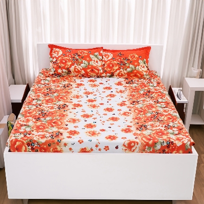 Picture of Digital Home TEX Cotton Multicolor (Floral Comfort) King Size Flat Bed Sheet (7.5 by 8.5 Feet) with Two Pillow Covers- 300 Thread Count- Hand Washable