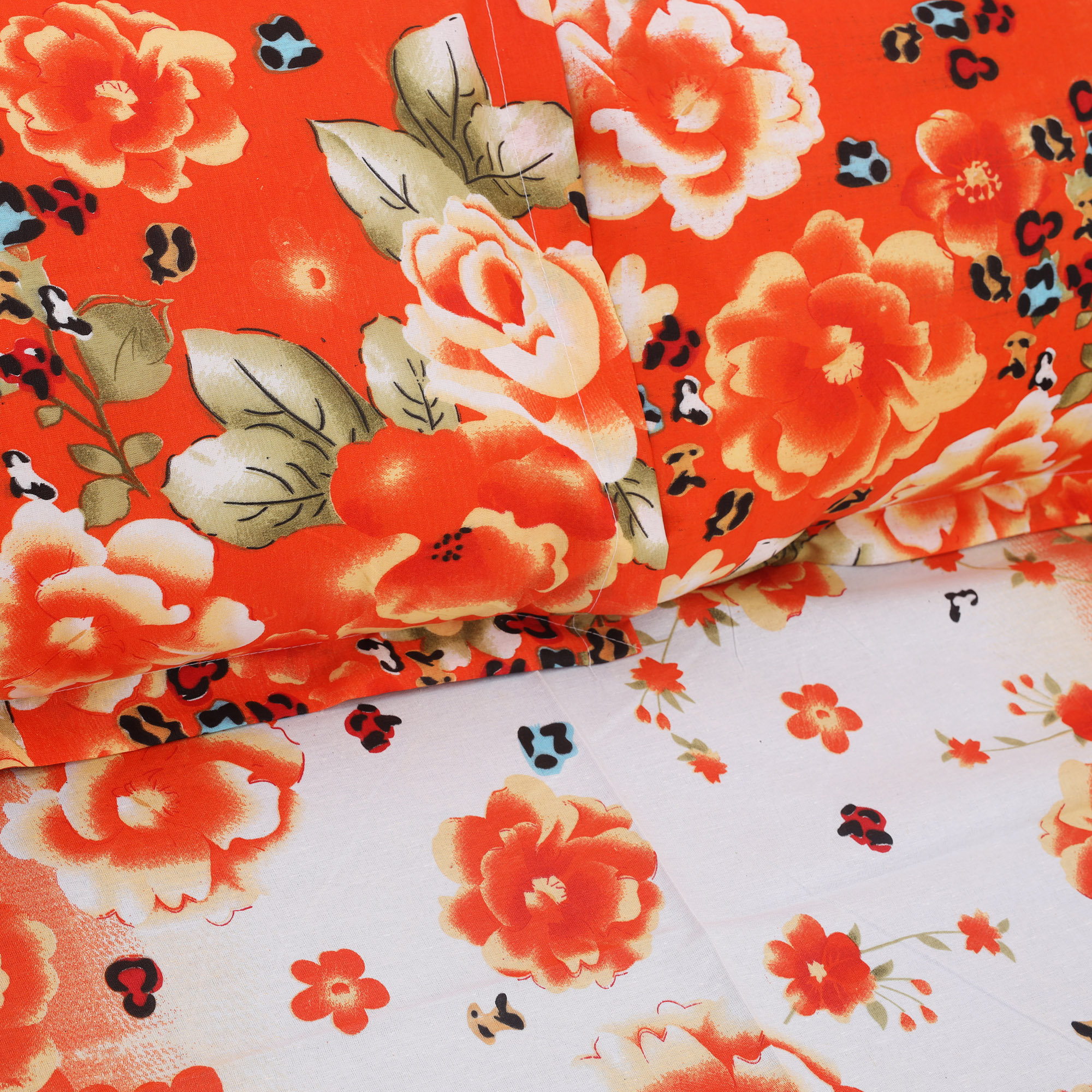 Picture of Digital Home TEX Cotton Multicolor (Floral Comfort) King Size Flat Bed Sheet (7.5 by 8.5 Feet) with Two Pillow Covers- 300 Thread Count- Hand Washable