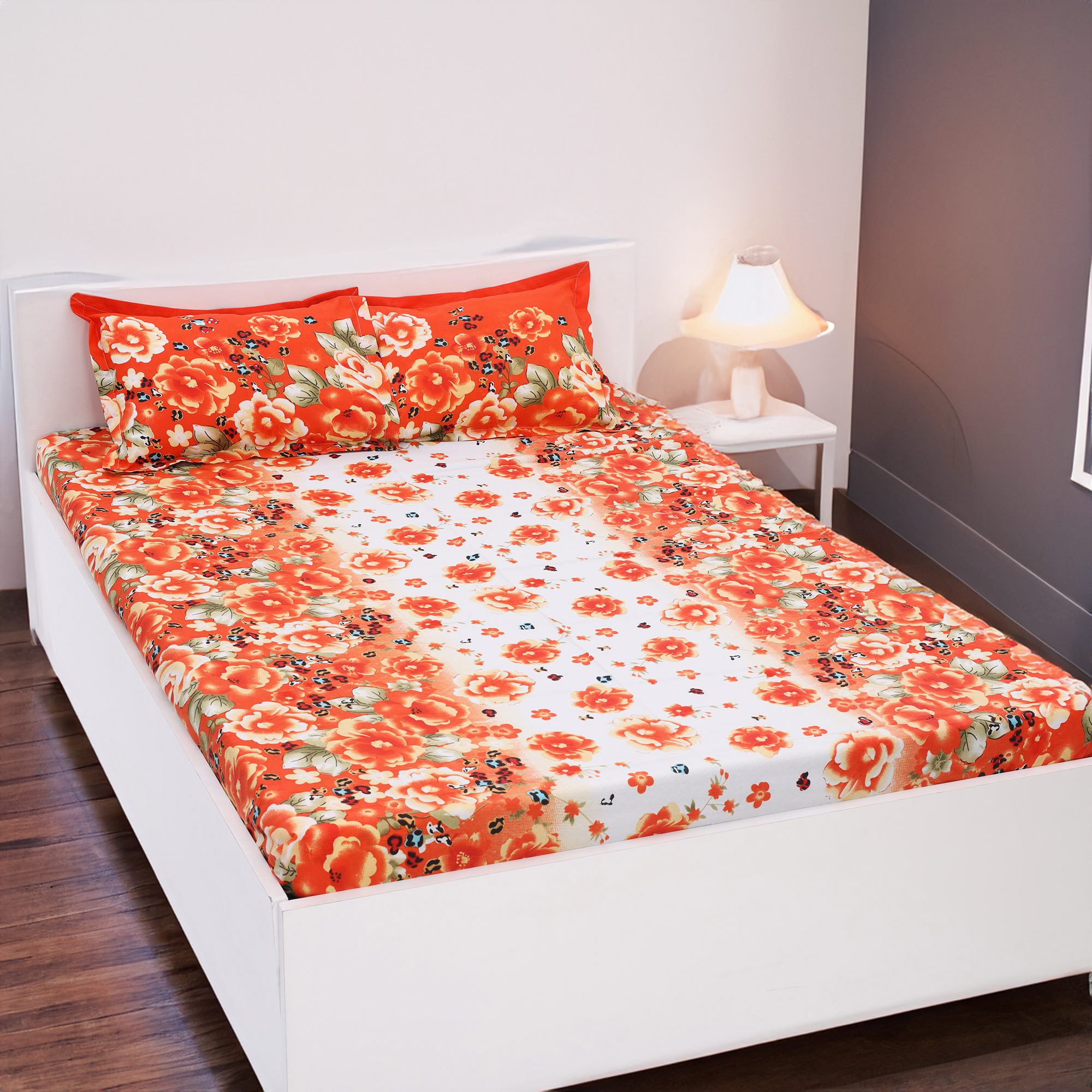 Picture of Digital Home TEX Cotton Multicolor (Floral Comfort) King Size Flat Bed Sheet (7.5 by 8.5 Feet) with Two Pillow Covers- 300 Thread Count- Hand Washable