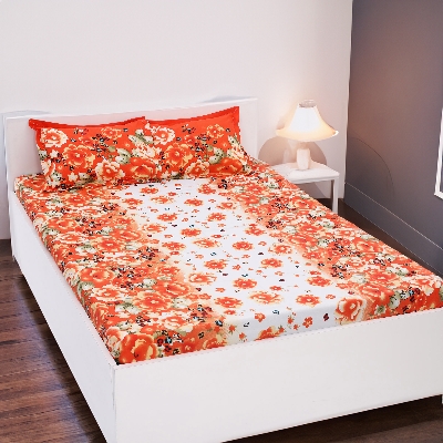 Picture of Digital Home TEX Cotton Multicolor (Floral Comfort) King Size Flat Bed Sheet (7.5 by 8.5 Feet) with Two Pillow Covers- 300 Thread Count- Hand Washable