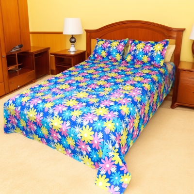 Picture of Digital Home TEX Cotton Multicolor King Size Flat Bed Sheet (7.5 by 8.5 Feet) with Two Pillow Covers- 300 Thread Count- Hand Washable