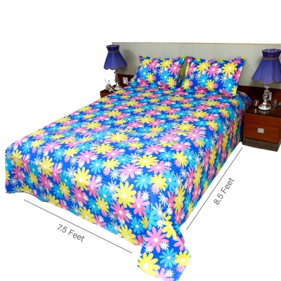 Picture of Digital Home TEX Cotton Multicolor King Size Flat Bed Sheet (7.5 by 8.5 Feet) with Two Pillow Covers- 300 Thread Count- Hand Washable