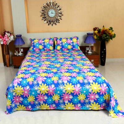 Picture of Digital Home TEX Cotton Multicolor King Size Flat Bed Sheet (7.5 by 8.5 Feet) with Two Pillow Covers- 300 Thread Count- Hand Washable