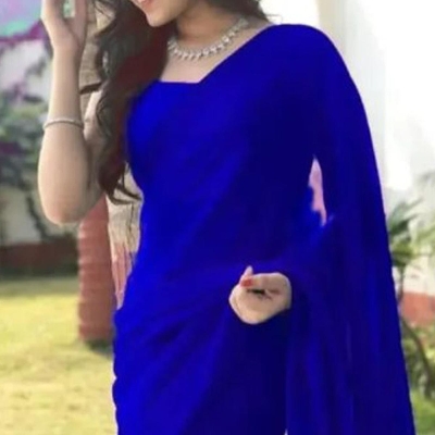 Picture of Wetless Georgette Sari-Blue For Women - Radiate Elegance With This Beautiful Blue Georgette Sari, Perfect For Special Occasions