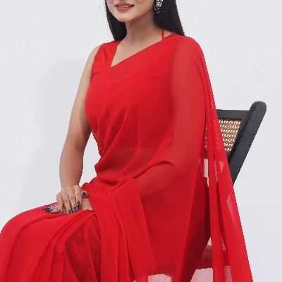 Picture of Lightweight Georgette Saree in Vibrant Red Color Ideal for All seasons- Perfect for Casual Wear - Embrace timeless style