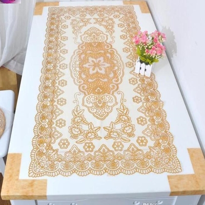 Picture of DHgate PVC Golden Colour Tablecloth Tea Cup Mat Table Cover - 40'' by 25' inches Multicolor Pakistani Dastar Khana