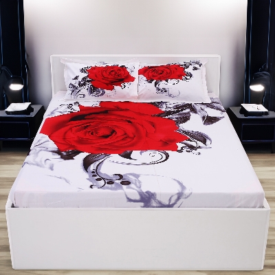 Picture of Cotton Multicolor Double King Size Flat Bed Sheet Set (7.5 by 8.5 ft) with Two Pillow Covers - Easy Maintainance Hand Washable