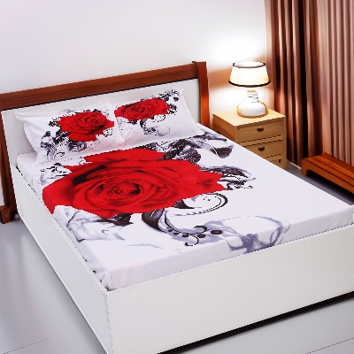 Picture of Cotton Multicolor Double King Size Flat Bed Sheet Set (7.5 by 8.5 ft) with Two Pillow Covers - Easy Maintainance Hand Washable