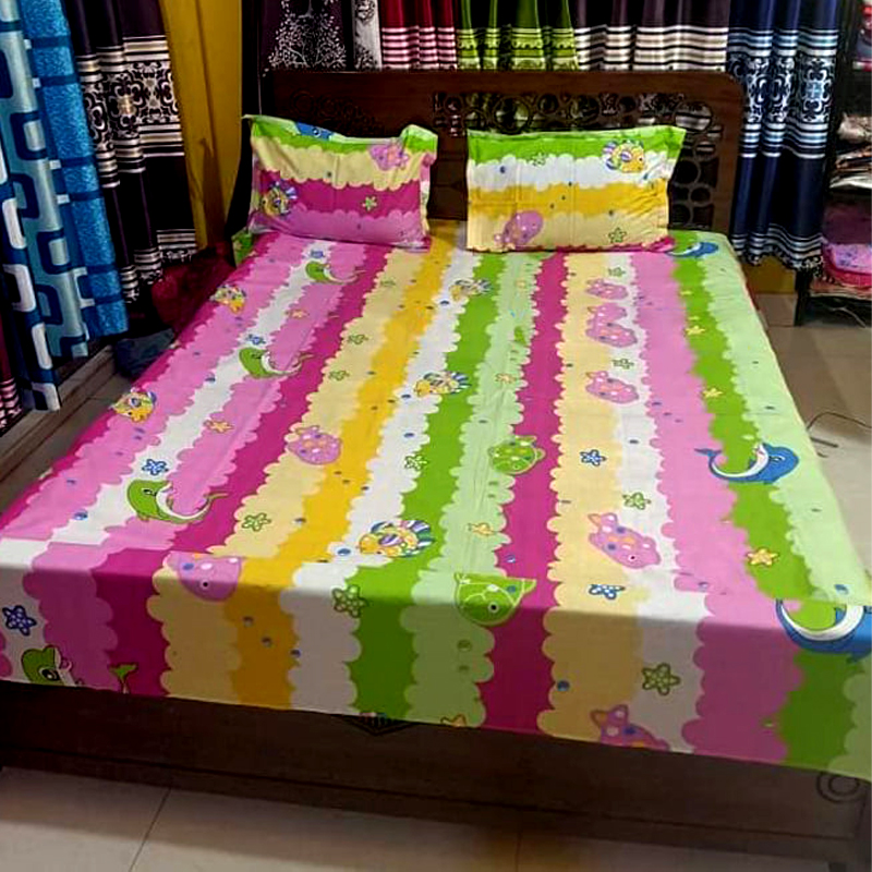 Picture of King Size Cotton Twill Panel Bed Sheet Set (7.5x8.5 ft) - Includes Two Pillow Covers (20 to 36 inch) - Flat Type - Thread Count: 400 - Hand and Machine Washable"