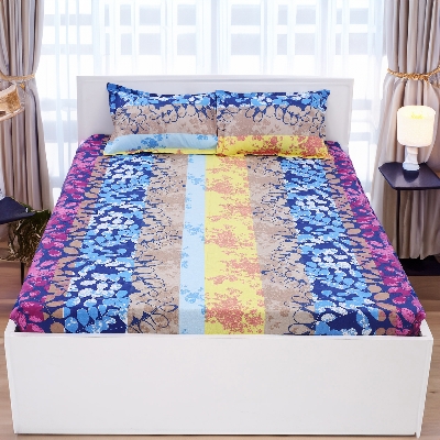 Picture of Digital Home TEX Cotton Multi-color Double King Size Flat Bed Sheet Set (7.5 x 8.5 Feet) with Two Pillow Covers - Easy Maintainance Hand Washable