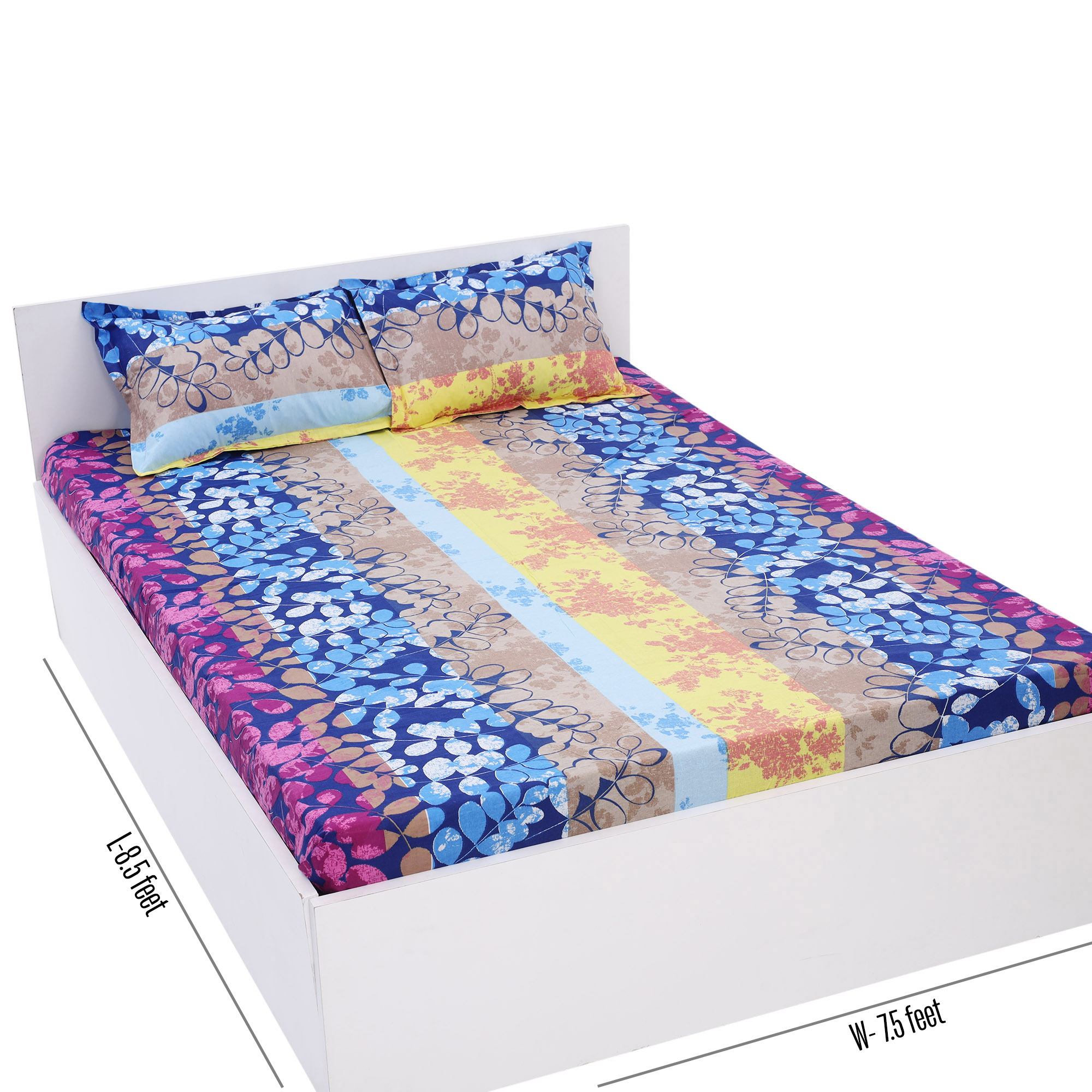 Picture of Digital Home TEX Cotton Multi-color Double King Size Flat Bed Sheet Set (7.5 x 8.5 Feet) with Two Pillow Covers - Easy Maintainance Hand Washable