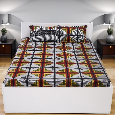 Picture of Digital Home TEX Cotton Multi-Color Double King Size Flat Bed Sheet Set (7.5 by 8.5 Feet) with Two Pillow Covers - Easy Maintainance Hand Washable