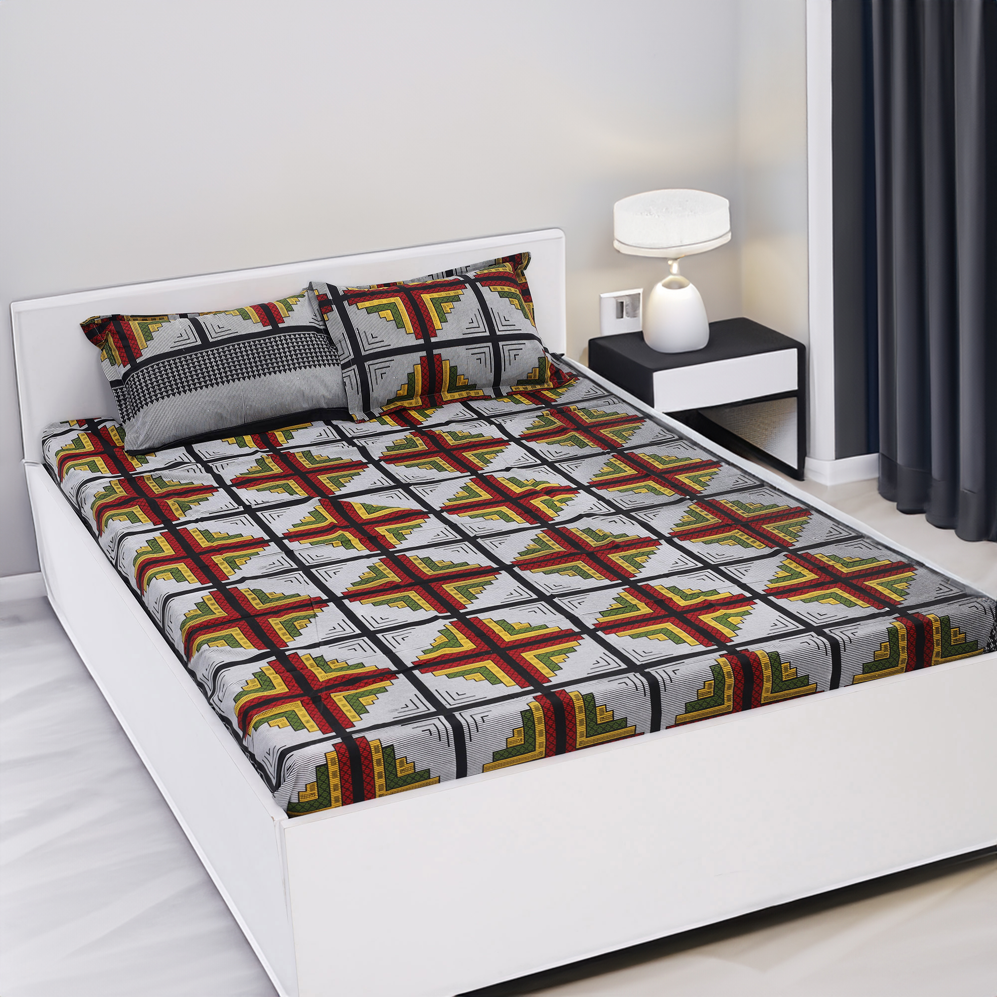 Picture of Digital Home TEX Cotton Multi-Color Double King Size Flat Bed Sheet Set (7.5 by 8.5 Feet) with Two Pillow Covers - Easy Maintainance Hand Washable