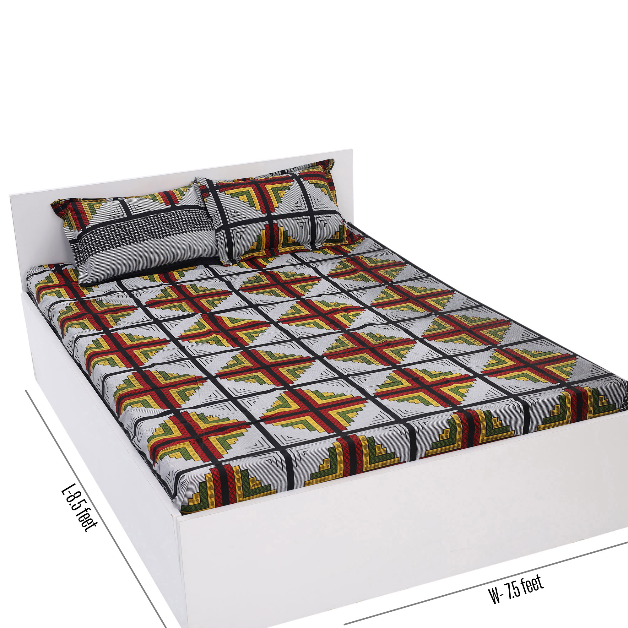 Picture of Digital Home TEX Cotton Multi-Color Double King Size Flat Bed Sheet Set (7.5 by 8.5 Feet) with Two Pillow Covers - Easy Maintainance Hand Washable